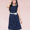 Crepe Printed Midi Dresses With Belt
