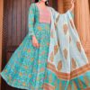 Beautiful Cotton Anarkali Embroidered kurti set with Dupatta For Women