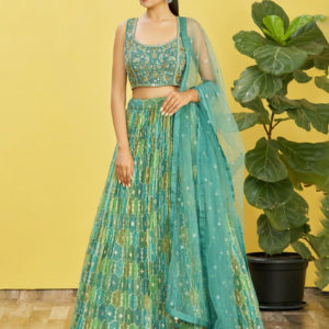 HEAVY WEDDING LEHENGA GREEN - 111