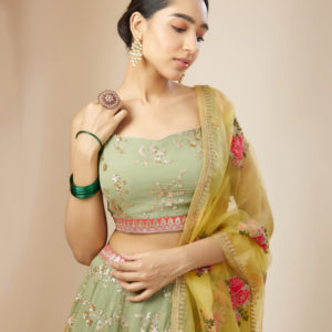 Luxurious Sage Green Lehenga Choli Set 5086-Pista