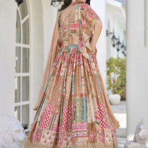 Beige Multicolor Printed Embroidered Lehenga Set 7050-Beige