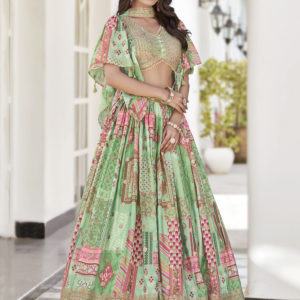 Green Multicolor Printed Embroidered Lehenga Set 7050-Green