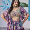 Purple Multicolor Printed Embroidered Lehenga Set  7050-Purple