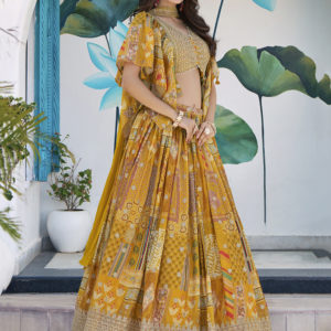 Yellow Multicolor Printed Embroidered Lehenga Set  7050-Yellow