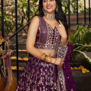 Luxurious Wine Lehenga Choli Set 7100-Wine