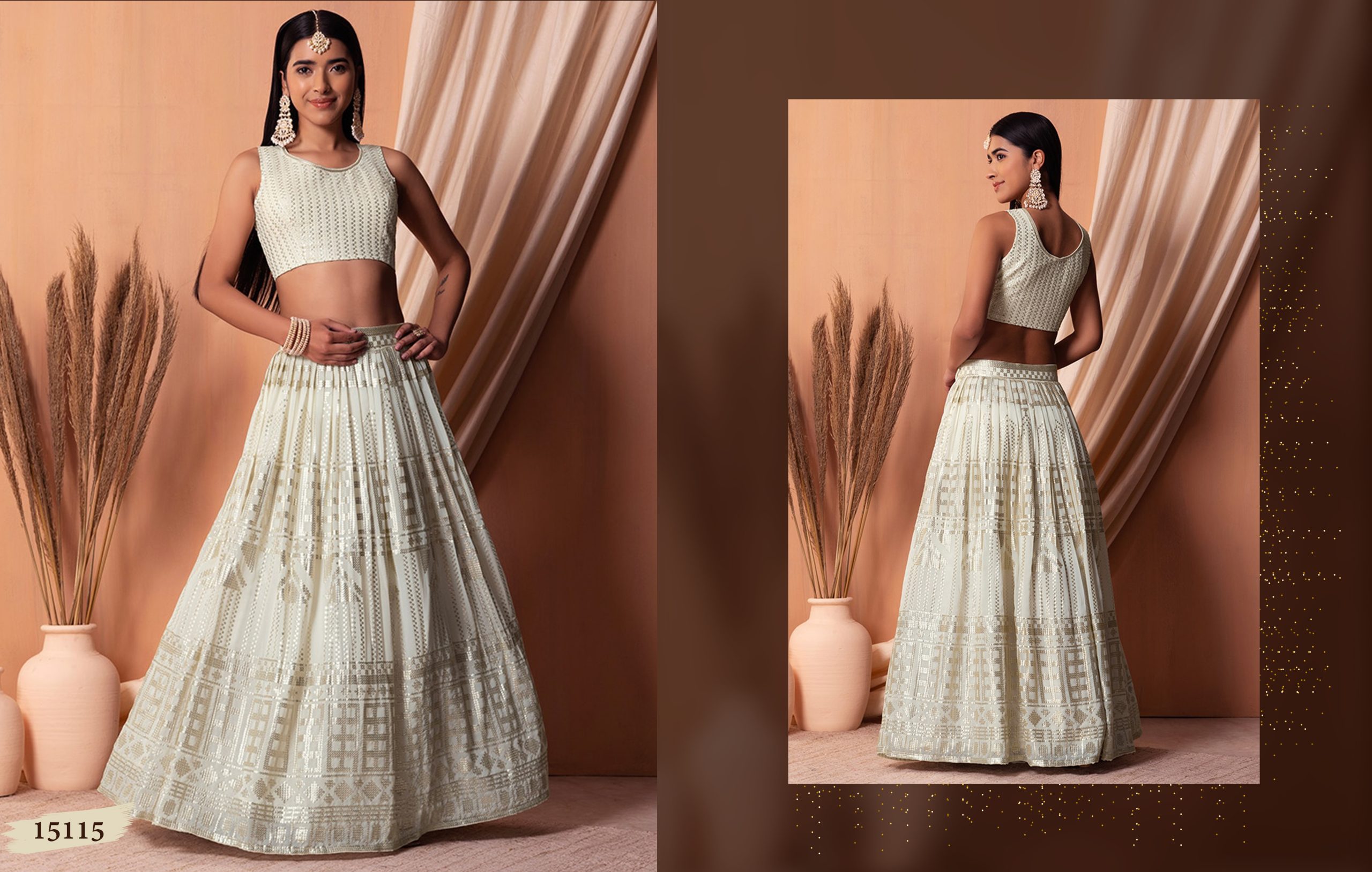 Elegant Ivory Sequin Designer Lehenga Choli