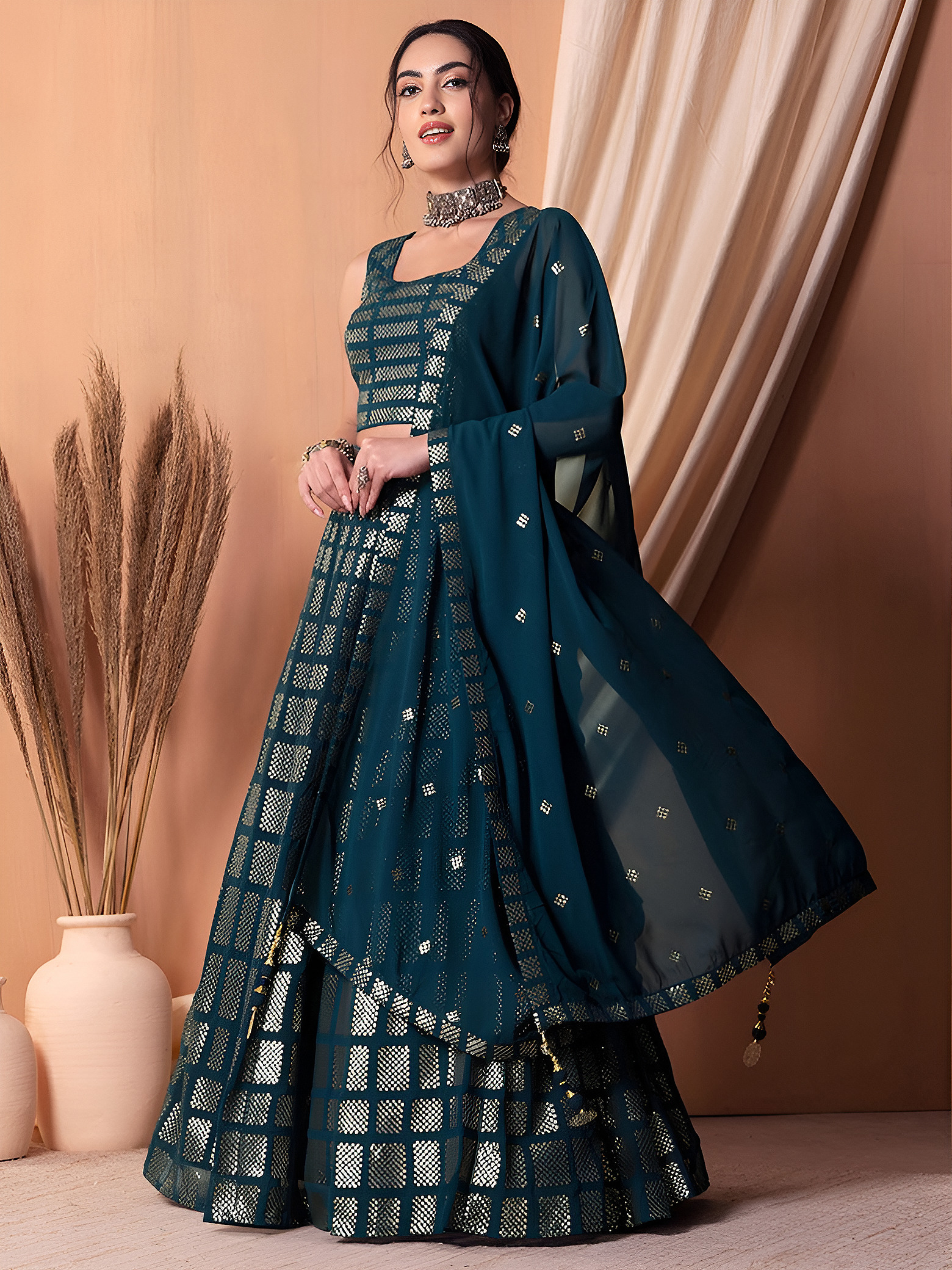 Ruby Geometric Glam Lehenga