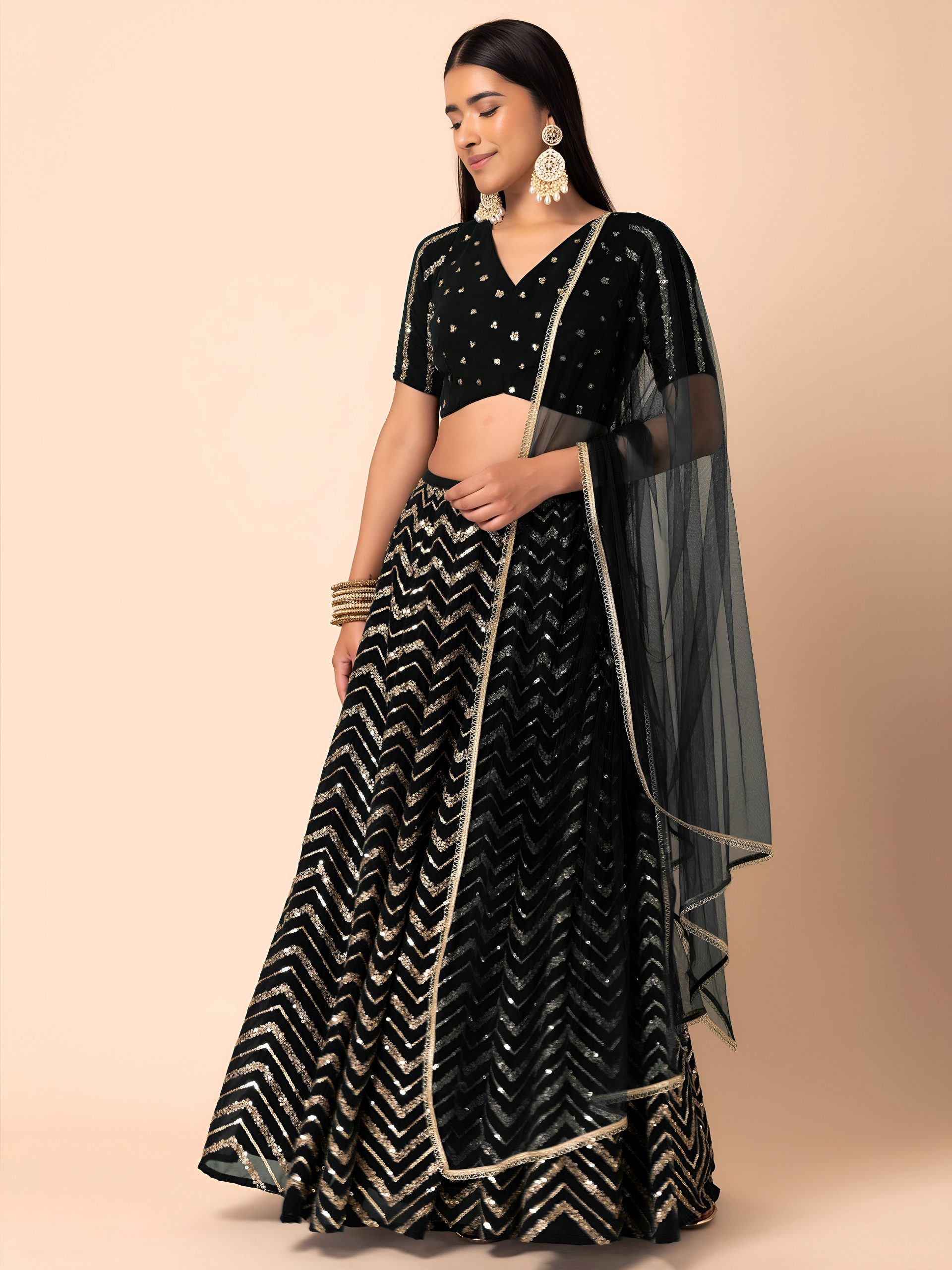 Regal Purple Zigzag Sequins Lehenga Choli