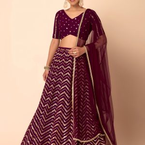 Royal Maroon Chevron Glam Lehenga Choli