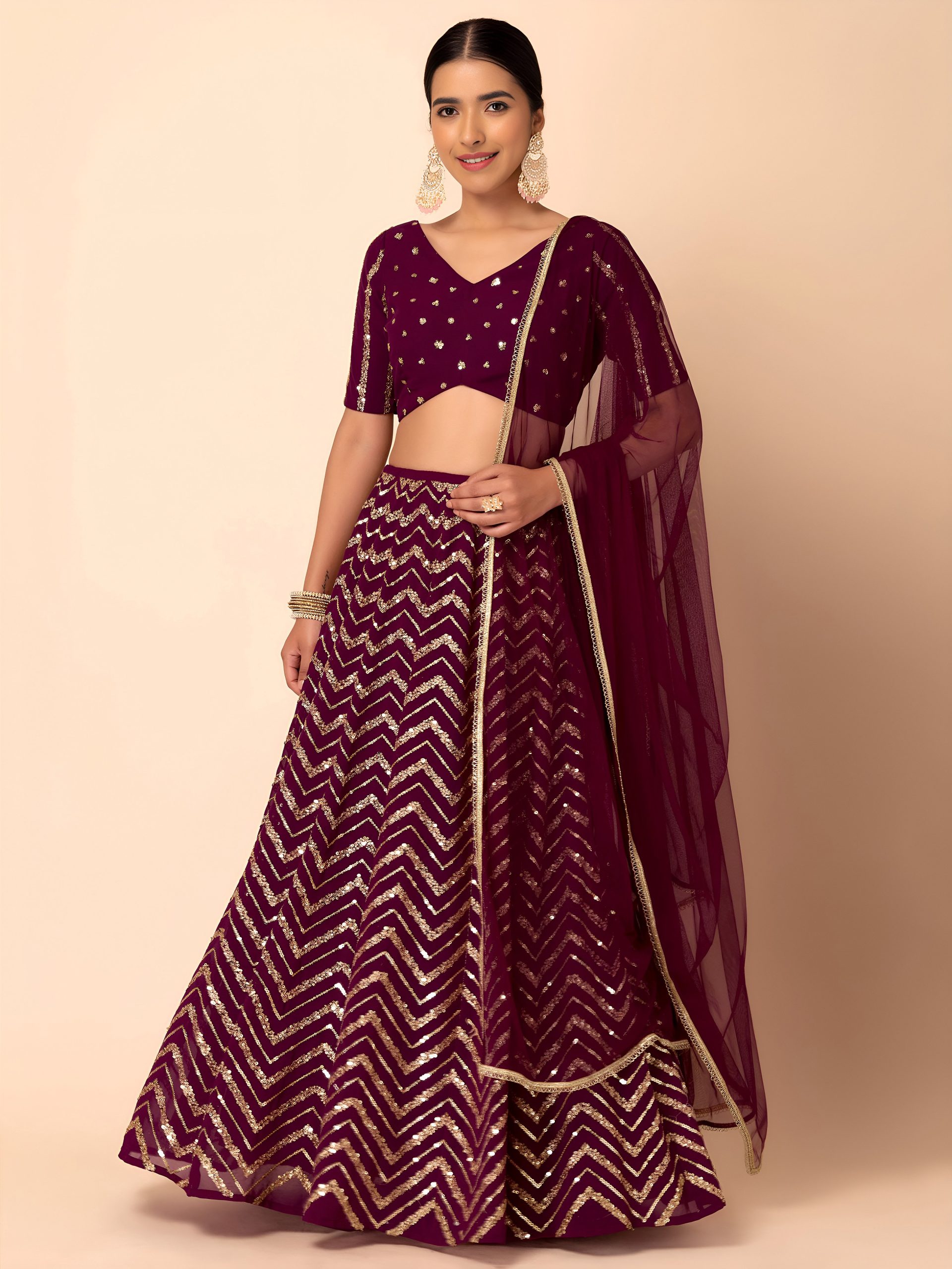 Royal Maroon Chevron Glam Lehenga Choli